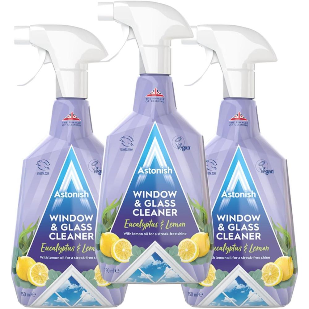 image:imageAstonish Streak Free Window amp Glass Cleaner Spray Bottle With Vinegar For Deep Cleaning Eucalyptus amp Lemon Scented Home And Bathroom Cleaner Vegan Cruelty Free Household Cleaning Supplies 750ml2536 Fl Oz Pack of 3