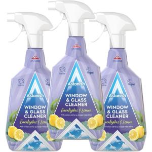 Astonish Streak Free Window & Glass Cleaner Spray Bottle With Vinegar For Deep Cleaning – Eucalyptus & Lemon Scented Home And Bathroom Cleaner – Vegan Cruelty Free Household Cleaning Supplies, 750ml(25.36 Fl Oz (Pack of 3))