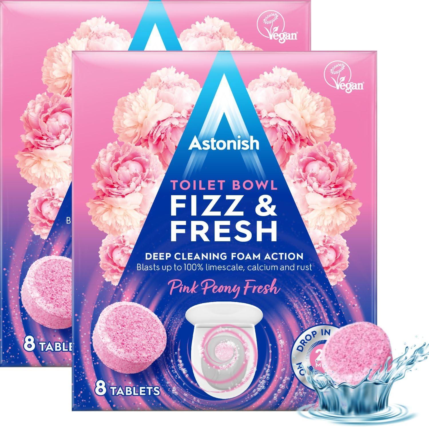 image:imageAstonish Foaming Pink Peony Toilet Bowl Cleaner Deep Cleaning Limescale Calcium amp Rust No Bottle Removes Hard Stains Box of 8 TabletsFresh Peony