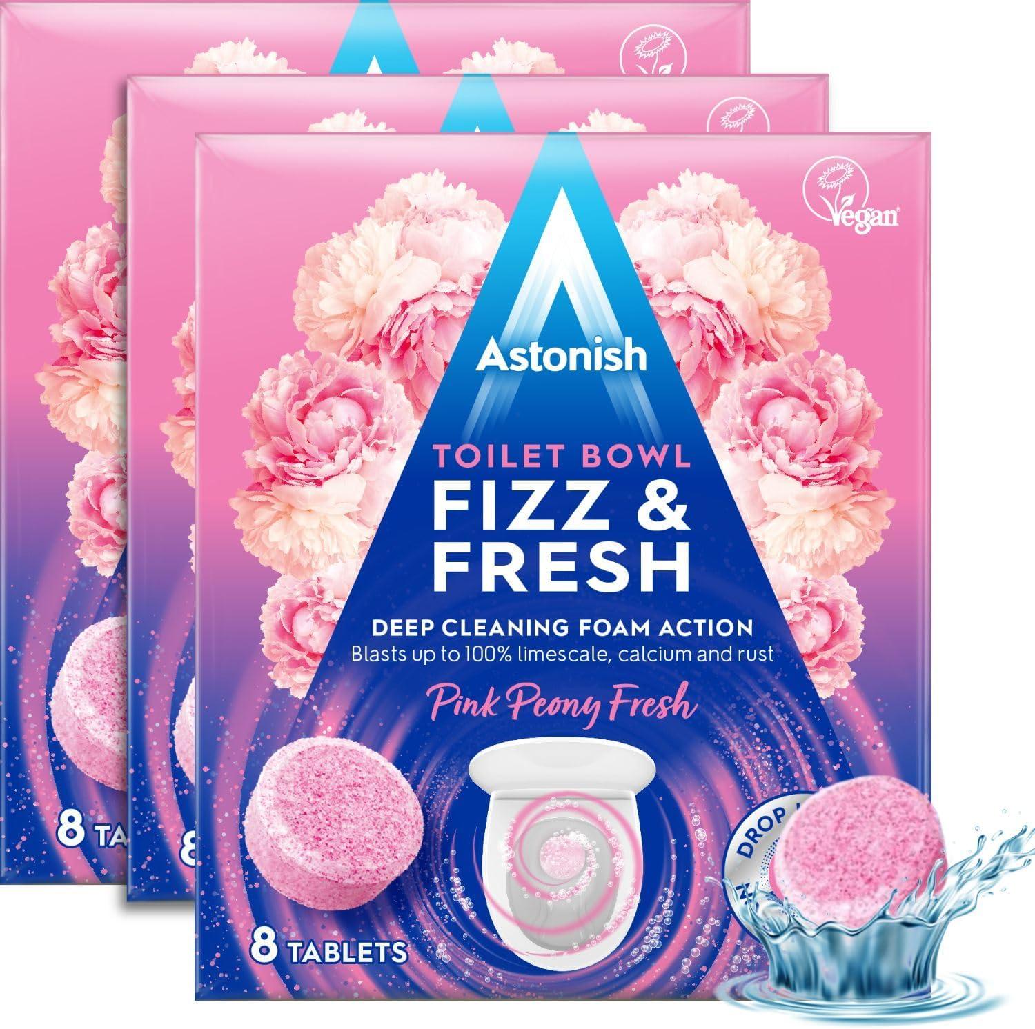 image:imageAstonish Foaming Pink Peony Toilet Bowl Cleaner Deep Cleaning Limescale Calcium amp Rust No Bottle Removes Hard Stains Box of 8 TabletsFresh Peony