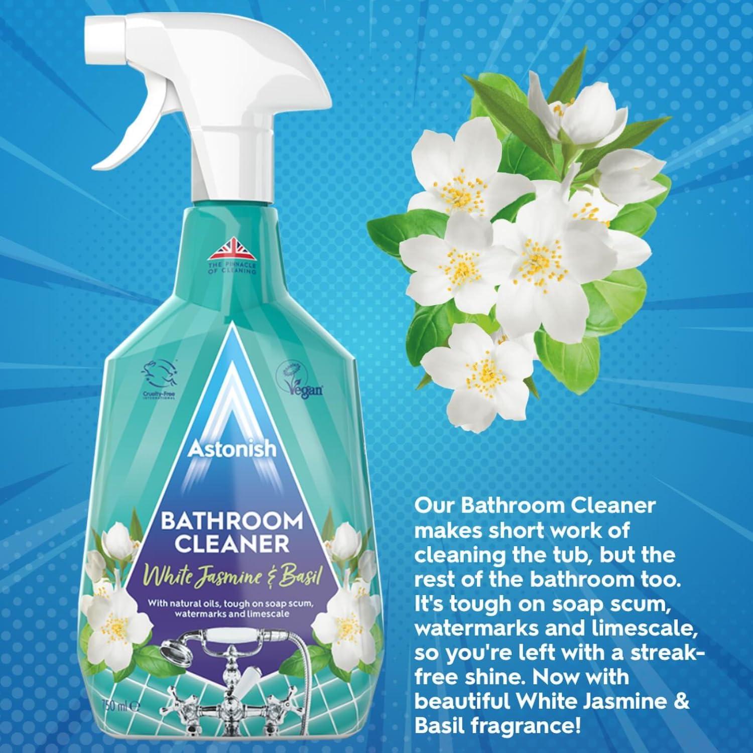image:imageAstonish Streak Free Foaming Bathroom Cleaner Spray Bottle Deep Cleaning White Jasmine amp Basil Scented Spray For Soap Scum Watermarks amp Limescale Cruelty Free Household Cleaning Supplies 750 ml1268 Fl Oz Pack of 2