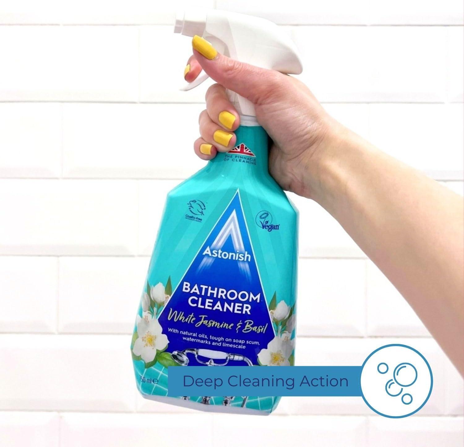 image:imageAstonish Streak Free Foaming Bathroom Cleaner Spray Bottle Deep Cleaning White Jasmine amp Basil Scented Spray For Soap Scum Watermarks amp Limescale Cruelty Free Household Cleaning Supplies 750 ml1268 Fl Oz Pack of 2