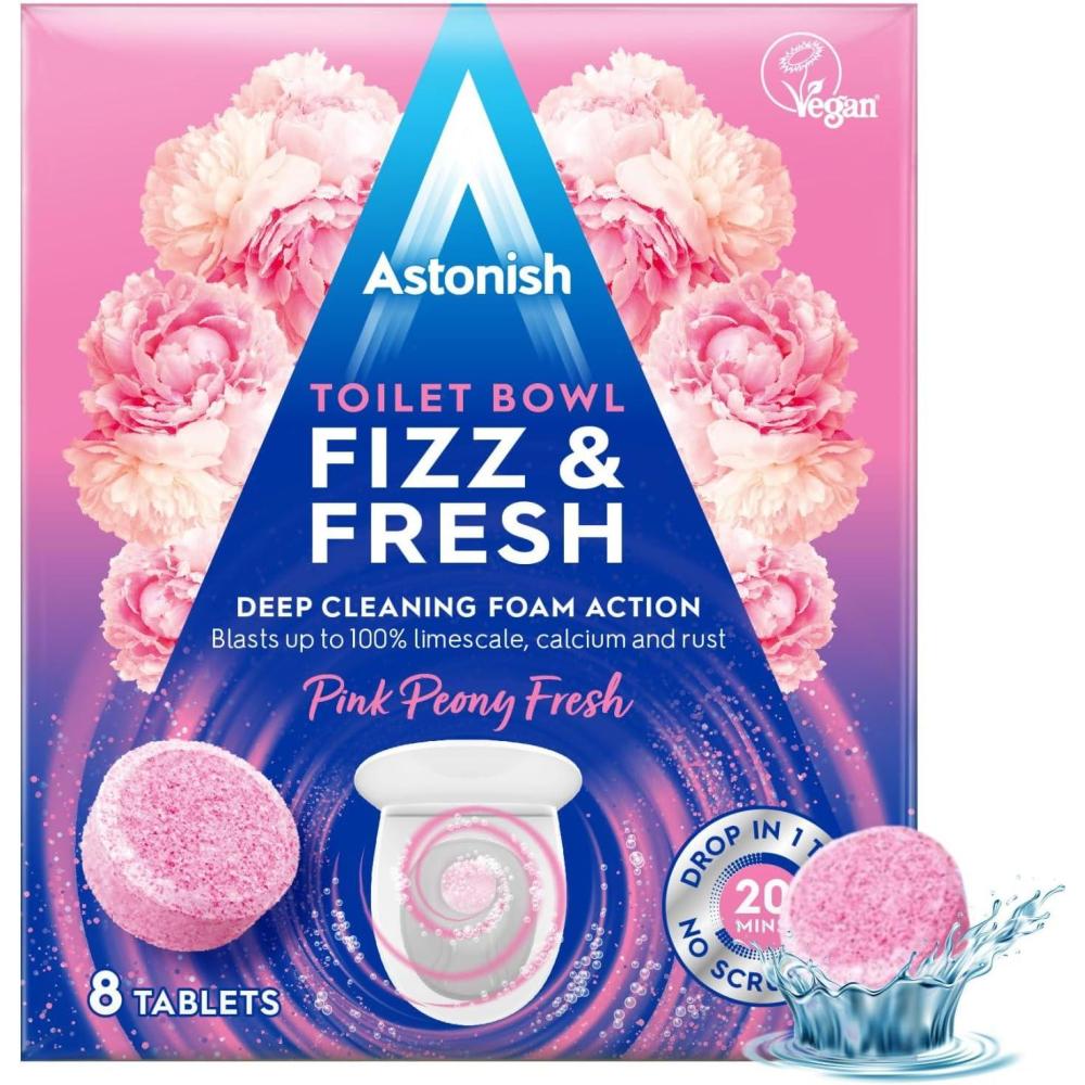 image:imageAstonish Foaming Pink Peony Toilet Bowl Cleaner Deep Cleaning Limescale Calcium amp Rust No Bottle Removes Hard Stains Box of 8 TabletsFresh Peony