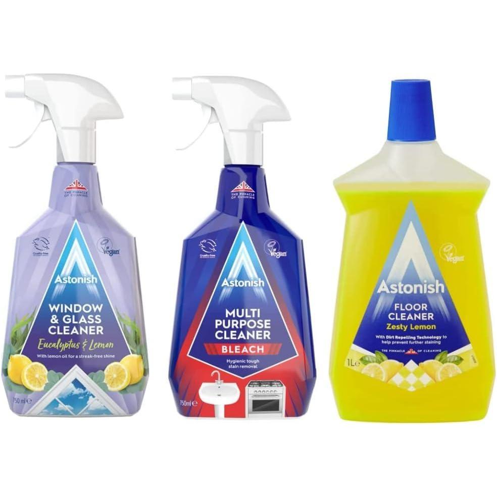 image:imageAstonish Home Bundle  Includes Streak Free Window amp Glass Cleaner Spray Bottle With Vinegar For Deep CleaningMulti Purpose Cleaning Spray With The Added Power Of Bleach amp Zesty Lemon Floor Cleaner