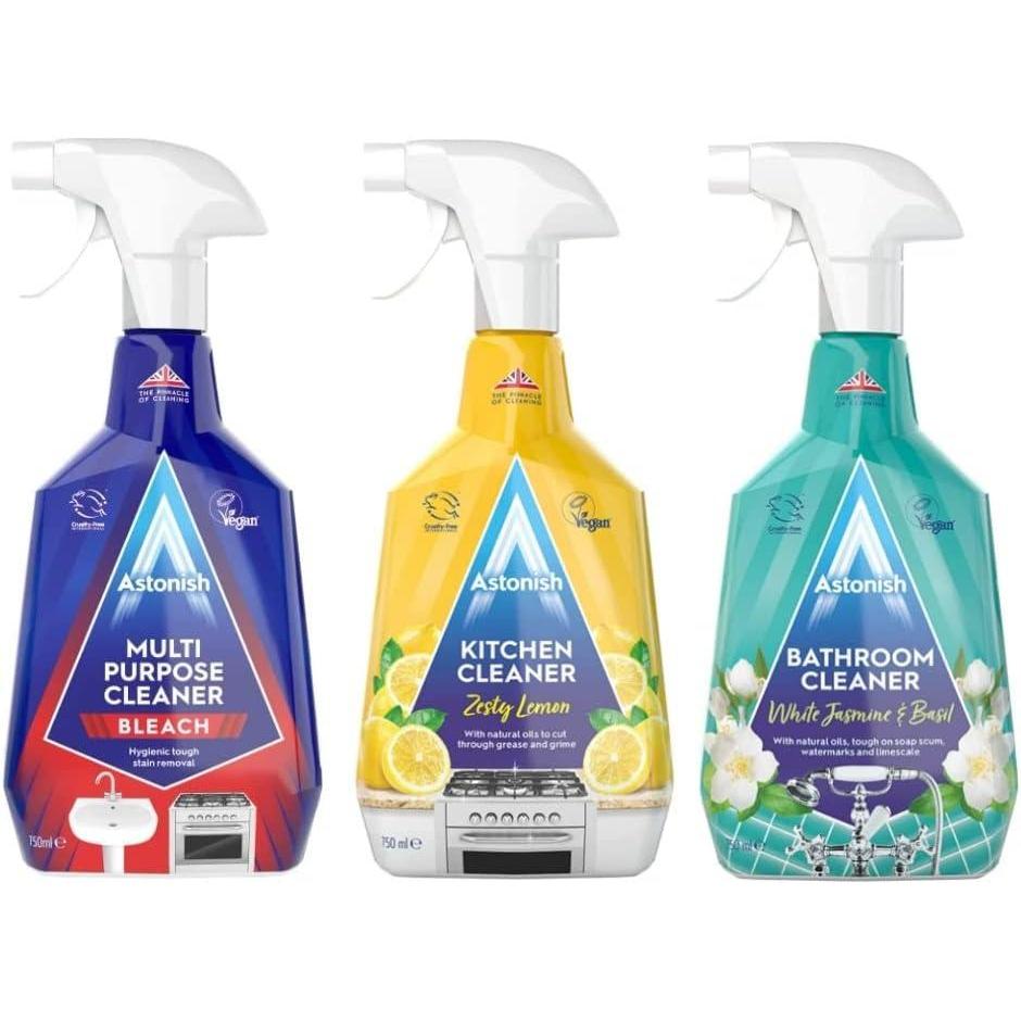 image:imageAstonish Spring Clean Bundle  Includes Multi Purpose Cleaning Spray With The Added Power Of Bleach Zesty Lemon Scented Kitchen Cleaner amp Streak Free Foaming Bathroom Cleaner Spray Bottle 750ml ea