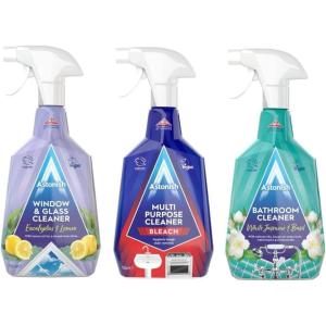 Astonish Clean Home Bundle – Includes Streak Free Window & Glass Cleaner Spray Bottle With Vinegar For Deep Cleaning, Multi Purpose Cleaning Spray With Bleach & Streak Free Foaming Bathroom Cleaner