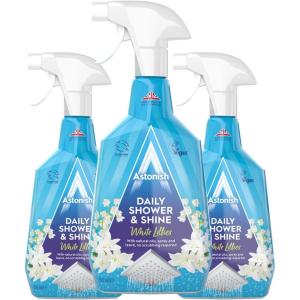 Astonish Daily Shower Shine White Lilies Cleaning Spray 3 Pack – No Scrub After Shower Spray Foam Prevents Watermarks & Buildup – Cruelty-Free Household Cleaning Products,750ml Spray Bottles(25.36 Fl Oz (Pack of 3))