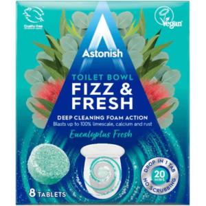 Astonish Foaming Pink Peony Toilet Bowl Cleaner – Deep Cleaning Limescale, Calcium & Rust – No Bottle, Removes Hard Stains – Box of 8 Tablets(Eucalyptus)