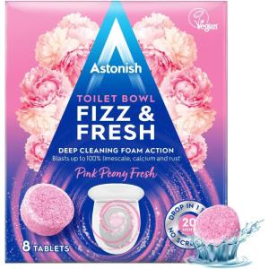 Astonish Foaming Pink Peony Toilet Bowl Cleaner – Deep Cleaning Limescale, Calcium & Rust – No Bottle, Removes Hard Stains – Box of 8 Tablets(Fresh Peony)