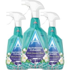 Astonish Streak Free Foaming Bathroom Cleaner Spray Bottle – Deep Cleaning White Jasmine & Basil Scented Spray For Soap Scum, Watermarks & Limescale – Cruelty Free Household Cleaning Supplies, 750 ml(25.36 Fl Oz (Pack of 3))