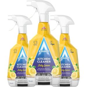 Astonish Zesty Lemon Scented Kitchen Cleaner 3 Pack – All Purpose Cleaning Solution Removes Grease, Grime, & Surface Stains – Cruelty Free Kitchen Grease And Multi Surface Cleaner – 750ml Spray Bottle(25.36 Fl Oz (Pack of 3))