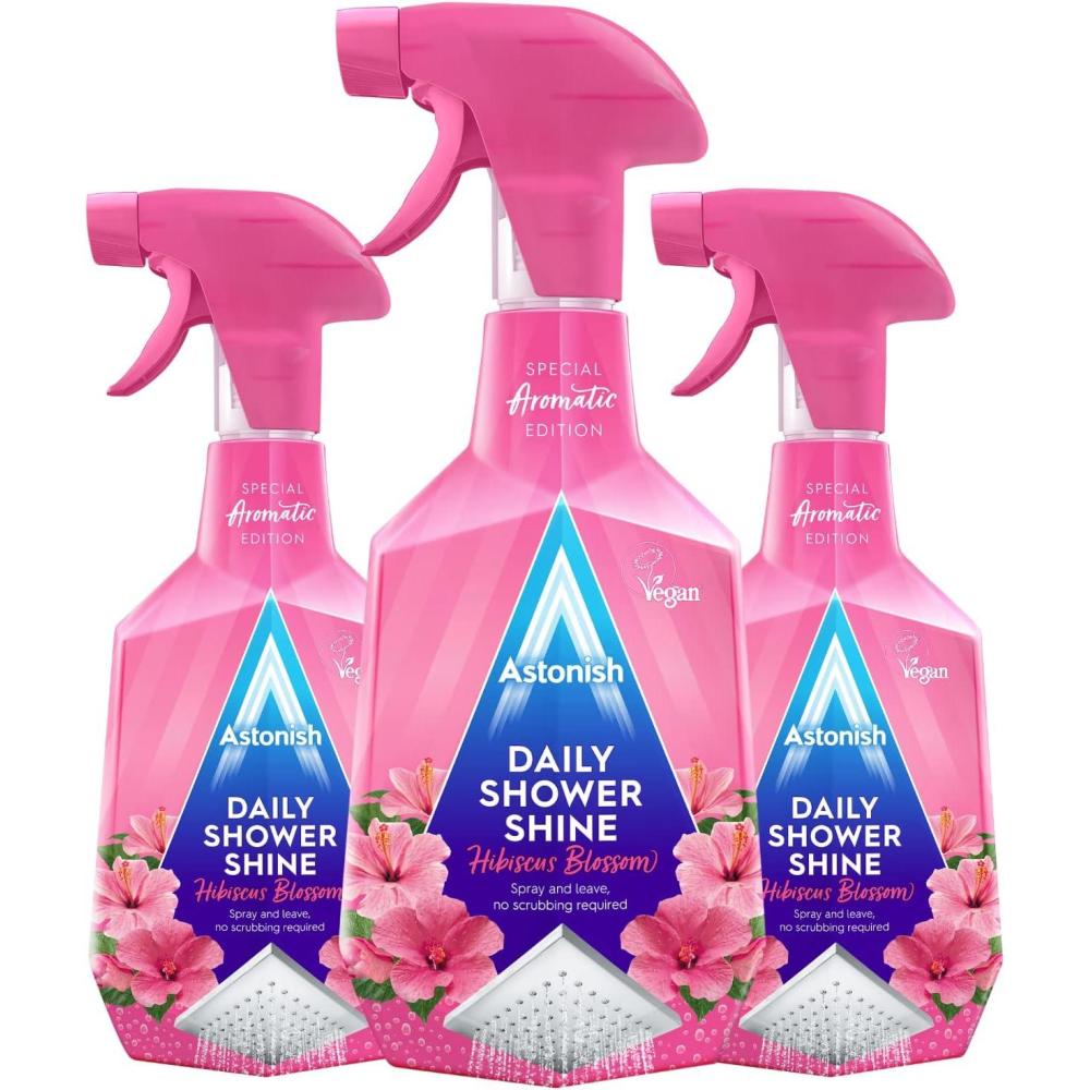 image:imageAstonish Daily Bathroom Shower Shine Cleaning Spray 3 Pack  Hibiscus Blossom Limescale Remover Spray Prevents Watermarks From Hard Water  Health amp Household Multi Purpose Cleaner 750ml Spray Bottles