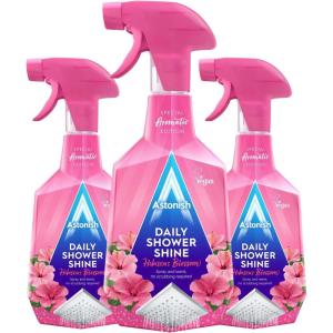 Astonish Daily Bathroom Shower Shine Cleaning Spray 3 Pack – Hibiscus Blossom Limescale Remover Spray Prevents Watermarks From Hard Water – Health & Household Multi Purpose Cleaner 750ml Spray Bottles
