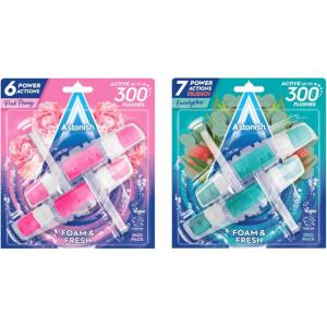 Astonish Foam & Fresh Toilet Blocks Bundle Fresh Pink Peony + Eucalyptus Scented Toilet Blocks with Bleach – Powerful Odor Control, 2 Packs Each