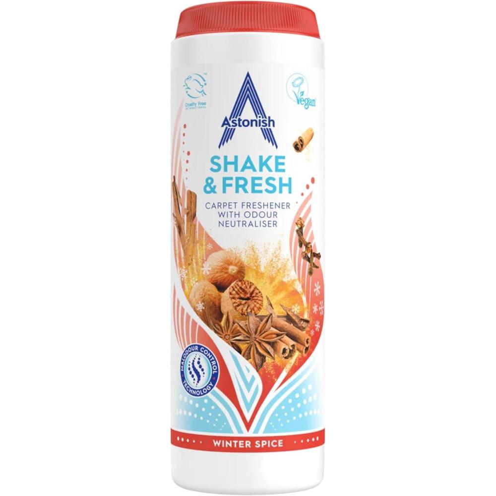 image:imageAstonish 350g Shake Fresh Pink Peony Carpet Odor Eliminator Powder  Pet Smell Neutralizer Vacuum Safe for a Long Lasting Room Scent Floor Refresher Home Deodorizer Soft Floral FragranceWinter Spice