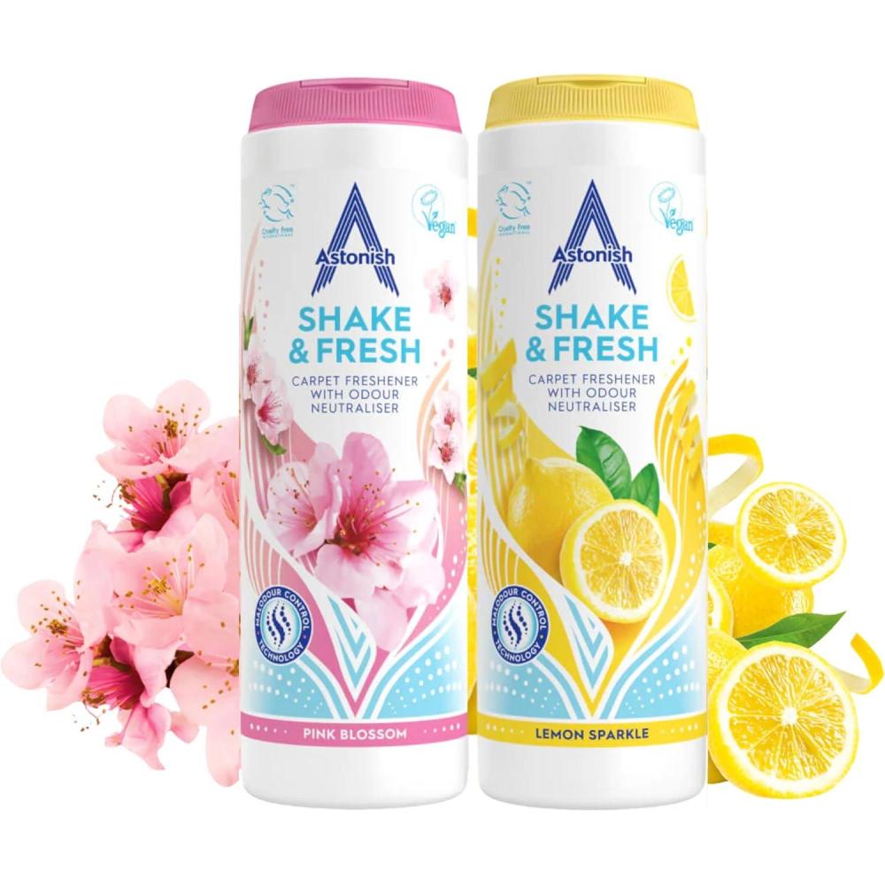 image:imageAstonish 350g Shake Fresh Pink Peony Carpet Odor Eliminator Powder  Pet Smell Neutralizer Vacuum Safe for a Long Lasting Room Scent Floor Refresher Home Deodorizer Soft Floral FragranceLemon Sparkles  Pink Peony Bundle